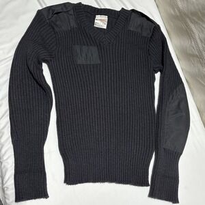 VINTAGE Brigade Quartermasters Sweater Sz 42 Black 100% Wool England Wooly Pully